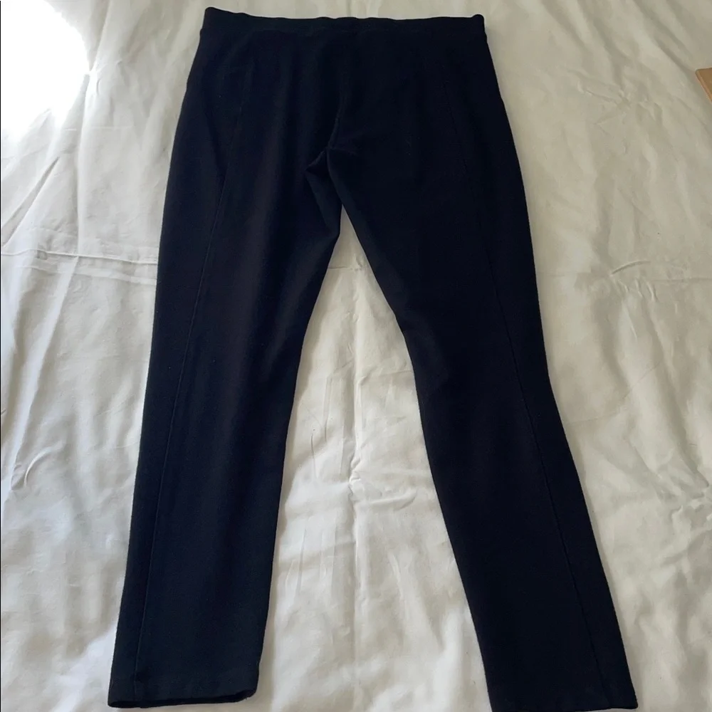 Ellen Tracy Black Ponte Front Seam Pants with Gold Accent. Size Medium. Ankle